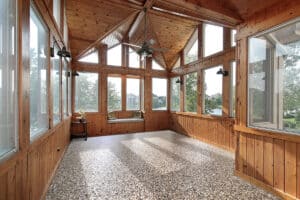 Wooden porch with lake view