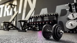 3d illustration of free weights or dumbells and fitness equipment