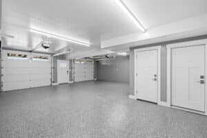 Interior view of garage, modern design, epoxy flooring, OGI