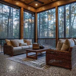 New modern screened porch with patio furniture