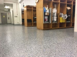 Locker room with OGI flooring and cubbies