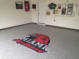 Miami Redhawks logo on OGI floor