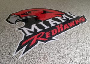 Miami redhawks logo on OGI flooring